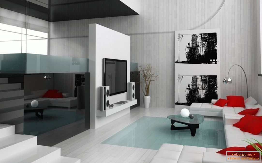 Piso luminoso en la sala de estar en estilo minimalista