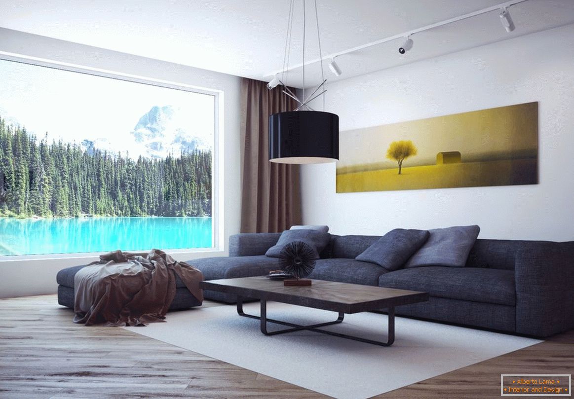 Paredes blancas en la sala de estar en estilo minimalista