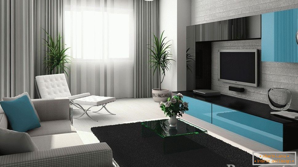 Interior gris-azul de la sala de estar