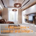 Sala de estar con un diseño marrón y blanco