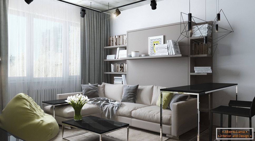 Diseño interior de un pequeño departamento en tonos grises - фото 2