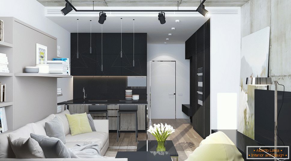 Diseño interior de un pequeño departamento en tonos grises - фото 6