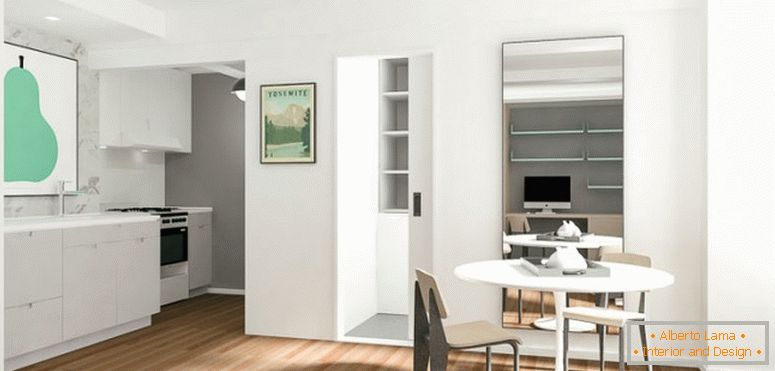 Diseño interior de un pequeño departamento en color blanco