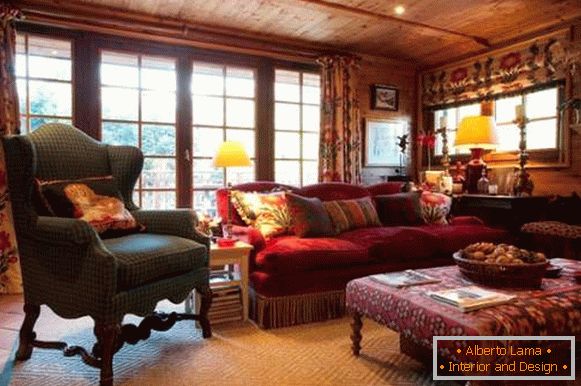 Diseño de una casa de campo en el interior - una sala de estar en el estilo de un chalet