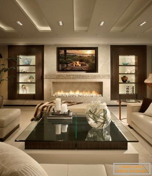 Diseño interior moderno de la casa en combinación de blanco y marrón