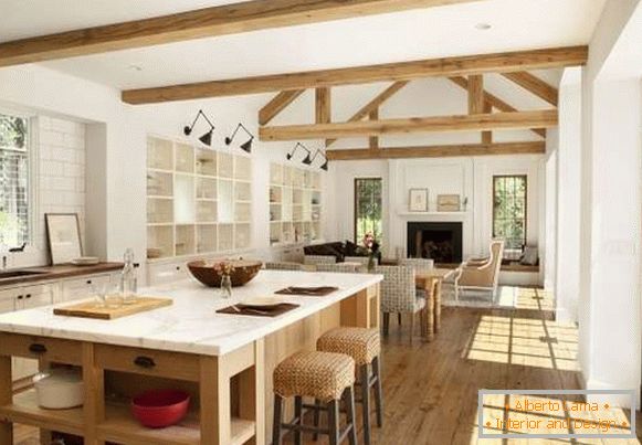 El diseño del interior de la casa de campo - la foto de la cocina combinada con la sala de estar