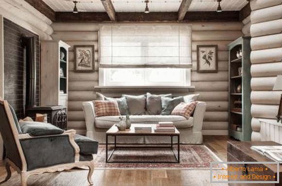 Diseño interior de una casa de madera en el interior - foto rústica
