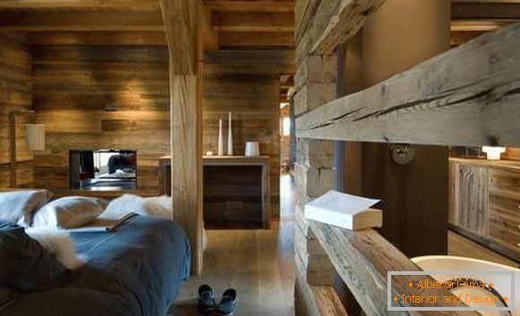 Diseño de interiores de una casa de campo en estilo chalet - dormitorio y baño