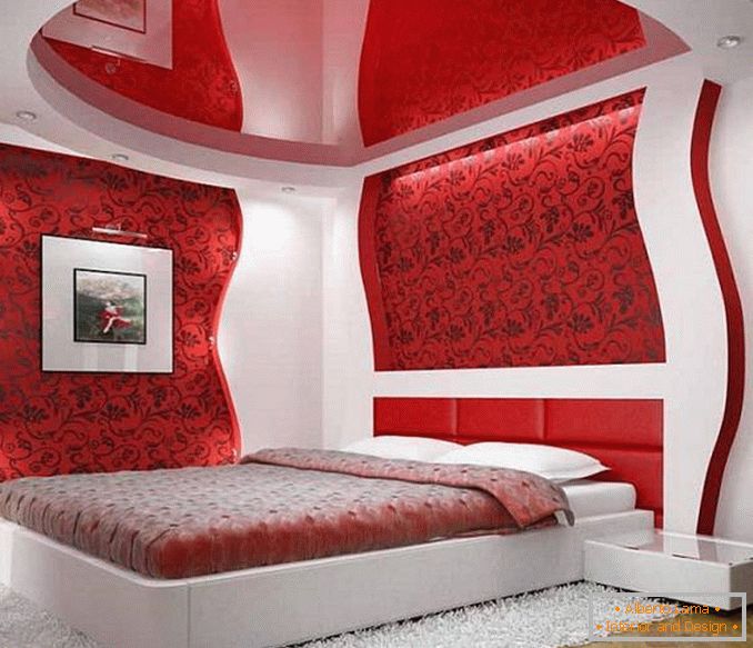 diseño de dormitorio blanco rojo, foto 14
