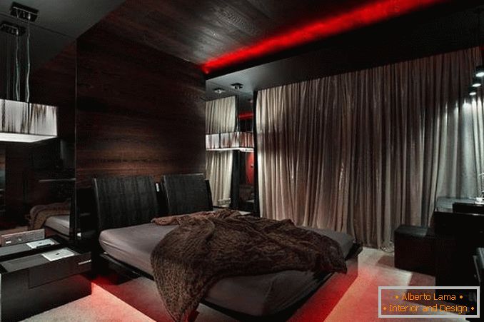 diseño de dormitorio en negro y rojo, foto 18