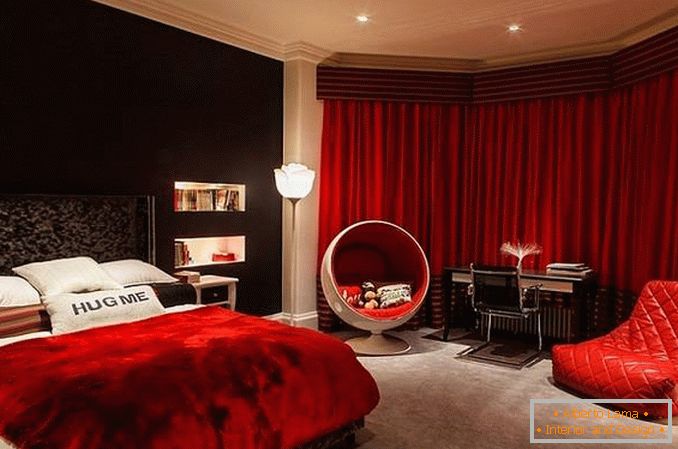 diseño de dormitorio rojo, foto 22