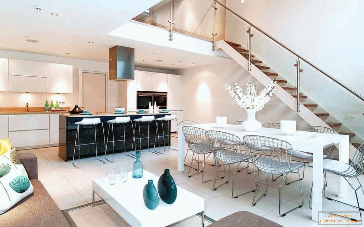 diseño de cocina comedor sala de estar en una casa privada