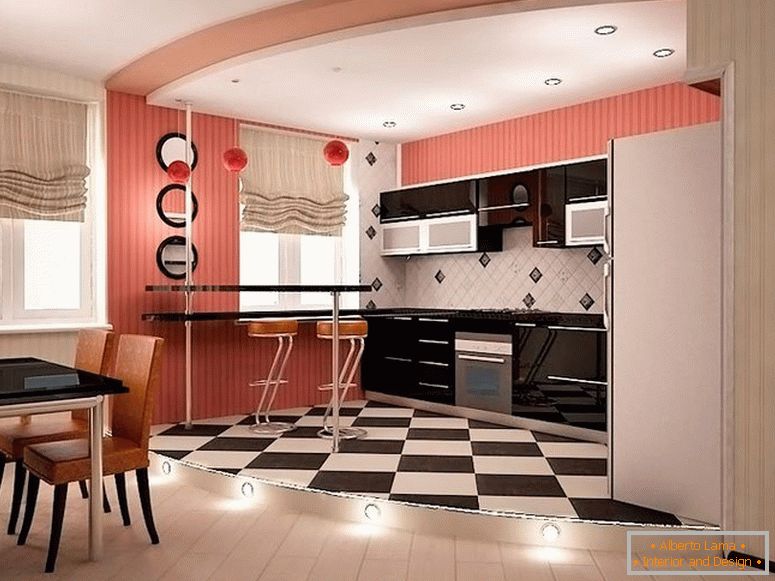 Diferentes tipos de pisos en la cocina-estudio