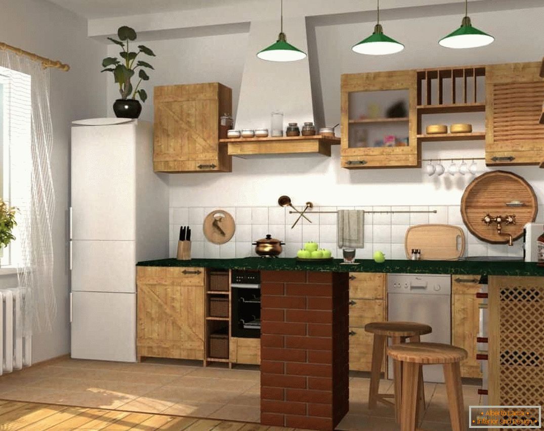 Amplia cocina con fachadas de madera