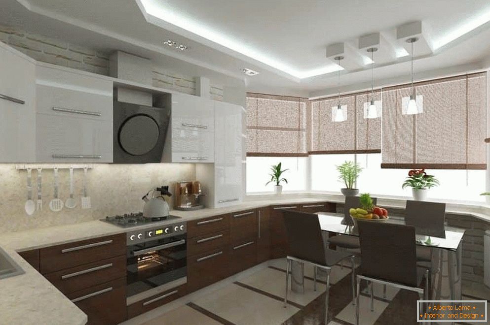 Diseño de diseño de cocina con ventana salediza en un bloque de pisos