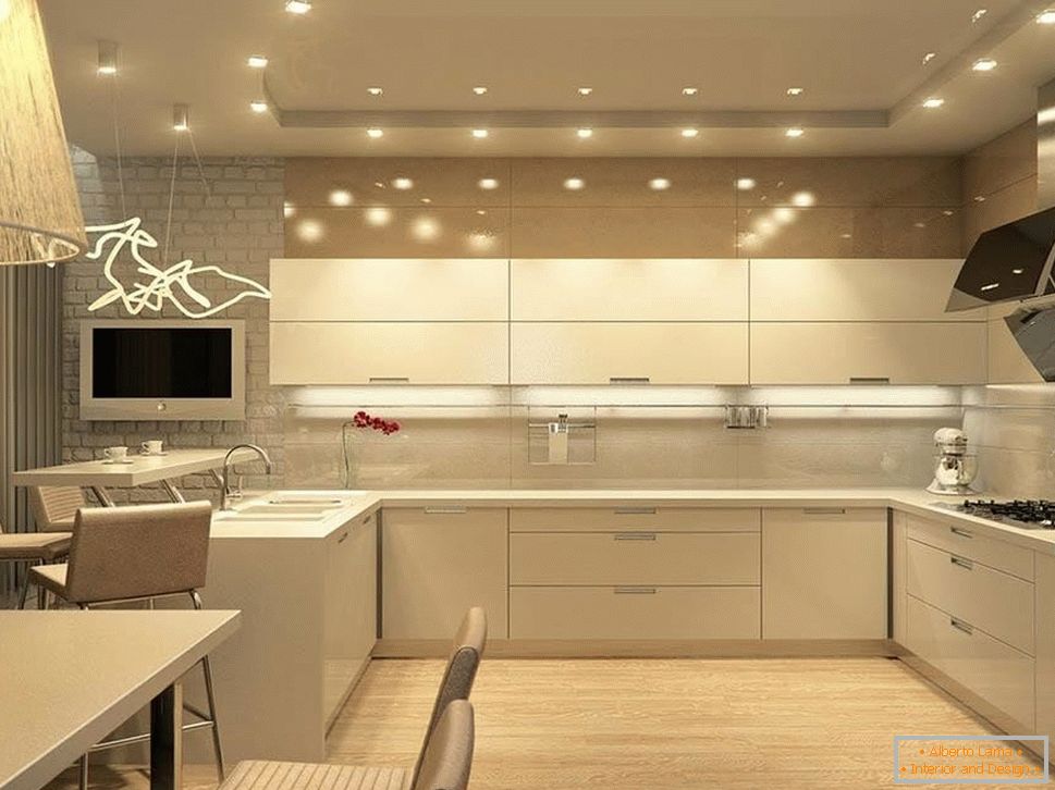 Interior de cocina en color beige claro