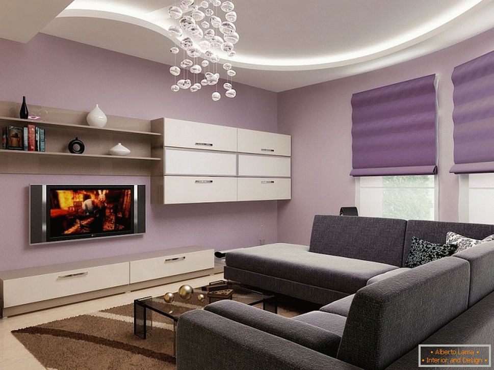 Púrpura y negro en el diseño de la sala de estar