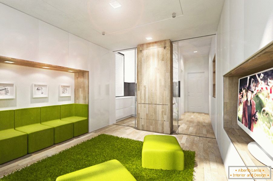 Transformador de diseño de apartamentos en color verde brillante