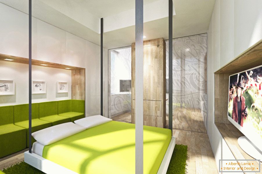 Transformador de diseño de apartamentos: cama en la sala de estar