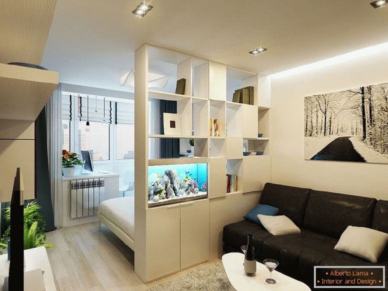 El diseño de un apartamento de un dormitorio de 54 sq.m.