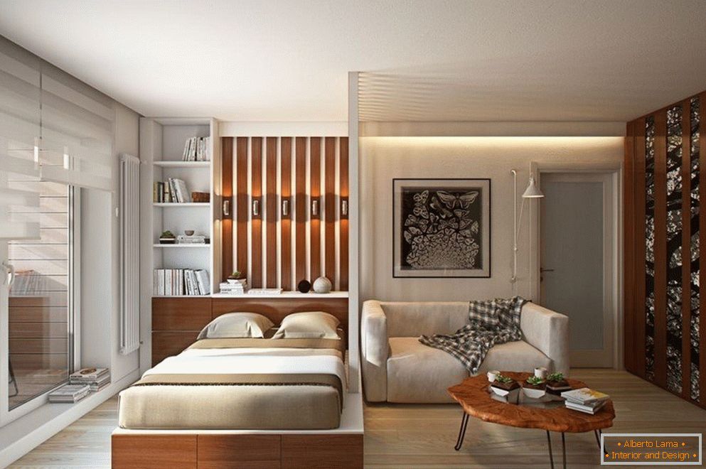 Expansión visual del espacio de un apartamento de una habitación de 36 metros cuadrados