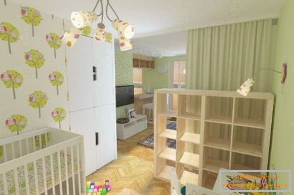 Diseño de un departamento de una habitación para una familia con un niño