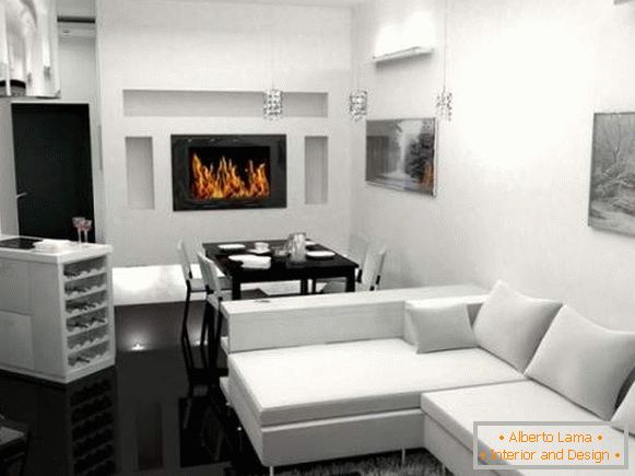 Interior de una habitación en colores blanco y negro - studio apartment photo