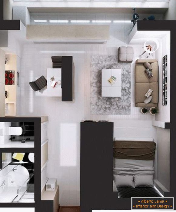 Design project studio studio - cómo dividir el dormitorio y el hall