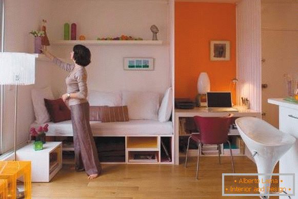 Espacio en el diseño moderno de un apartamento de una habitación