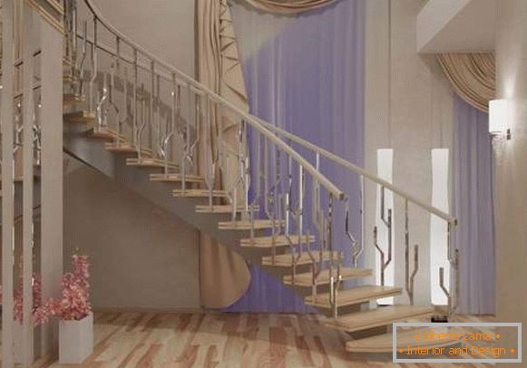 La idea de un diseño de pasillo con una escalera en el interior de una casa privada