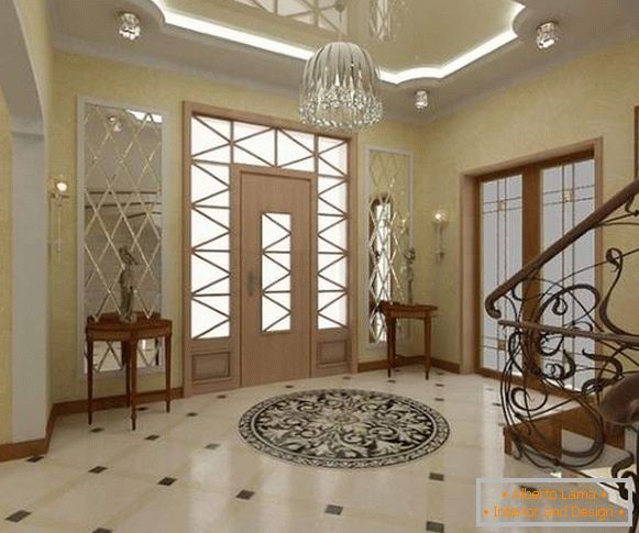 Pasillo de lujo con una escalera en una casa privada - diseño de interiores photo