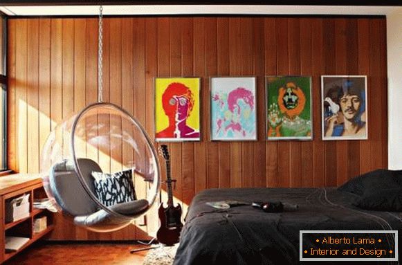 El dormitorio de un adolescente en el estilo de los años 60