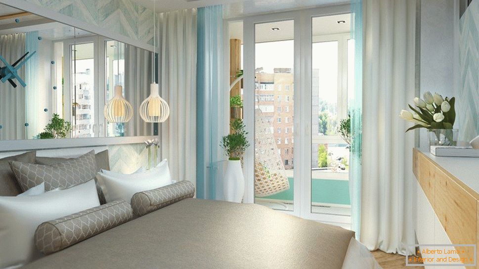 Dormitorio con puertas panorámicas al balcón
