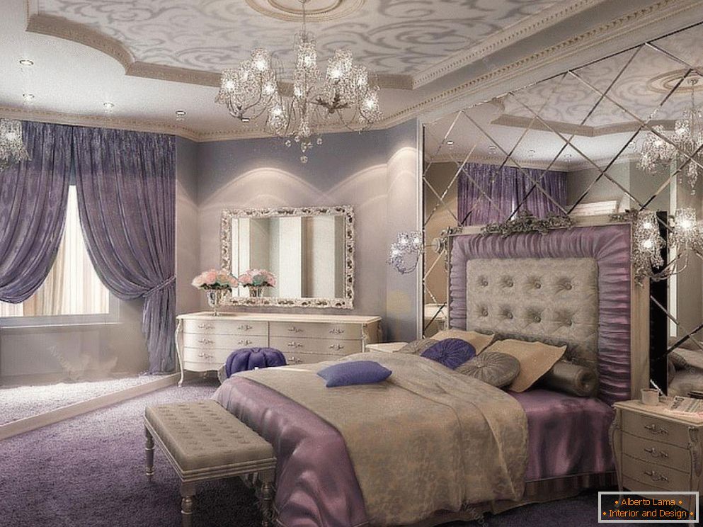 Dormitorio lila en estilo clásico