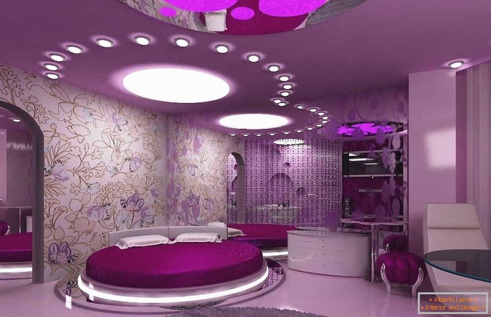Dormitorio púrpura en un estilo moderno
