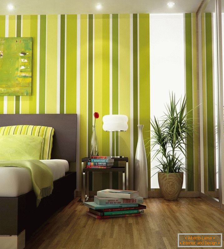 Dormitorio verde a rayas