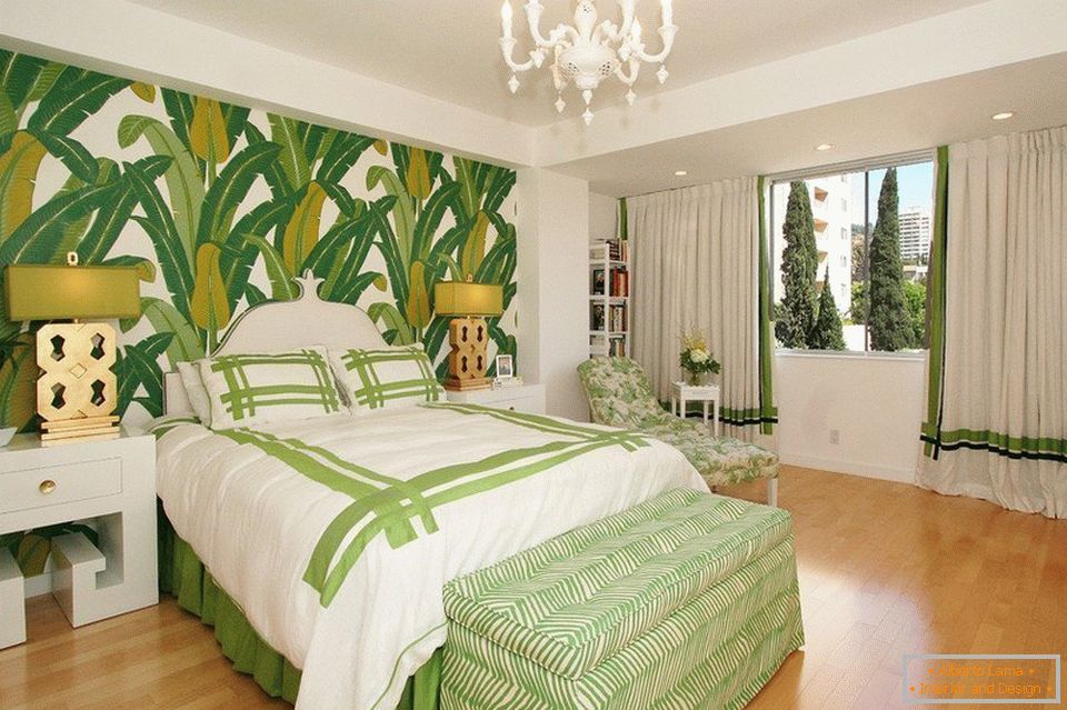 Dormitorio en colores verdes с фотообоями