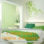 Diseño de un dormitorio blanco-verde