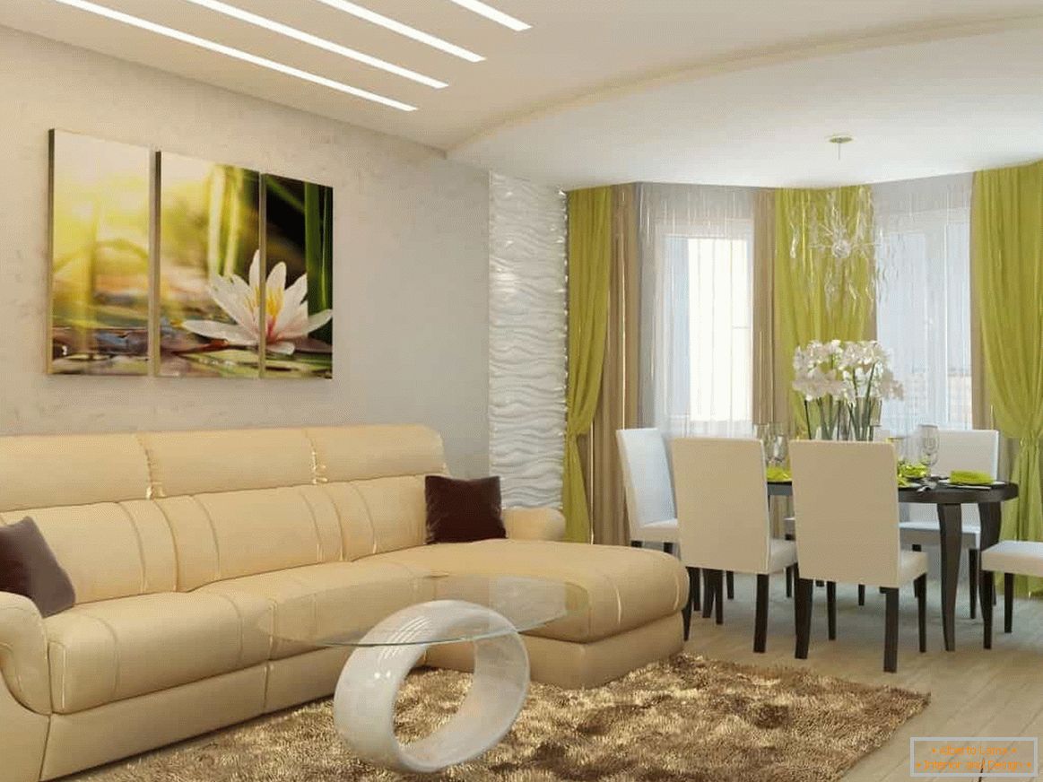Sala de estar en el diseño de un apartamento de tres habitaciones