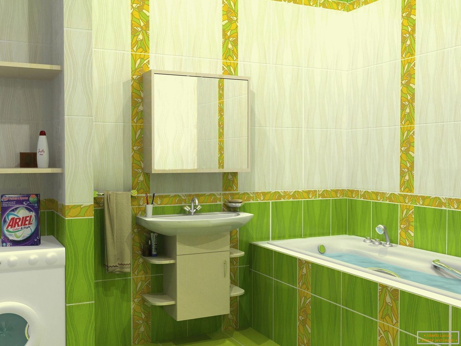 Diseño de baño en tonos verdes