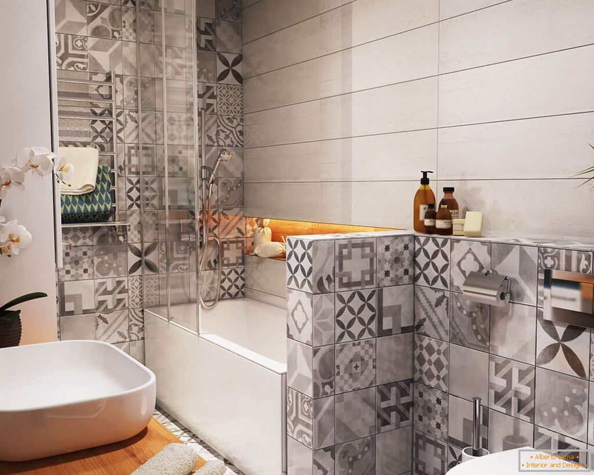 Combinación de azulejos en un baño pequeño