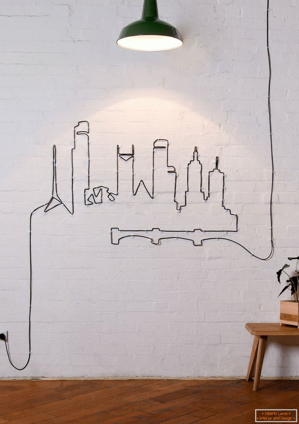 Diagrama de la ciudad en la pared de un cable negro