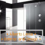 Blanco y negro en el diseño del baño con cabina de ducha