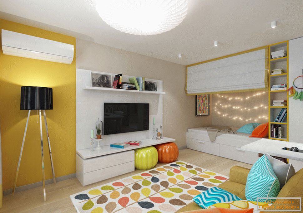 Colorido diseño interior de un pequeño apartamento
