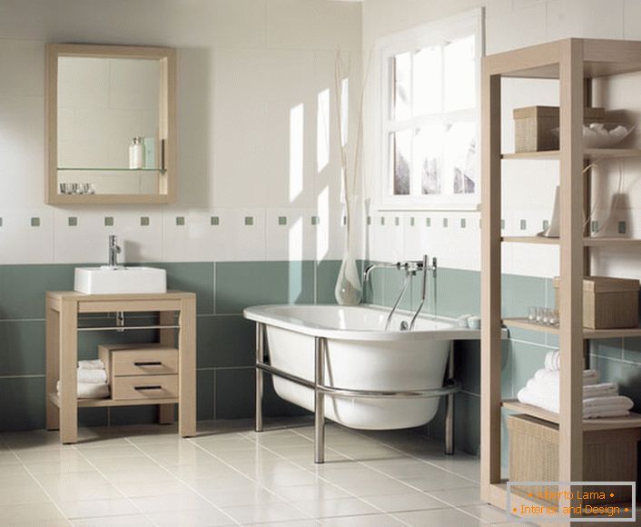 Muebles de madera: una solución excelente para el baño en estilo Art Nouveau. Los colores brillantes ayudan a relajar y relajar a los anfitriones y sus invitados.