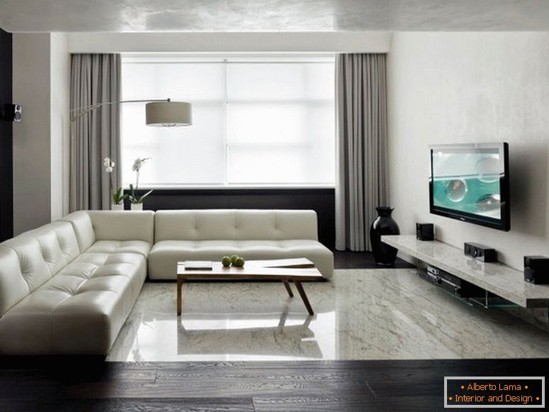 Uno de los colores más utilizados para la decoración de interiores en estilos de minimalismo es gris. Una amplia gama de tonos de gris permite al diseñador organizar acentos de luz, haciendo que la habitación sea más espaciosa. 
