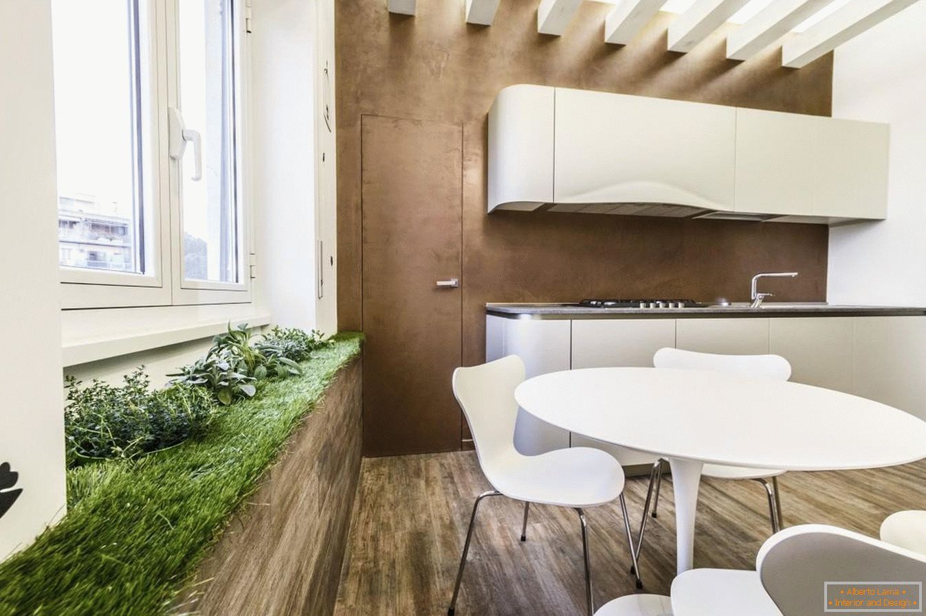 Área verde en la cocina para el estilo ecológico
