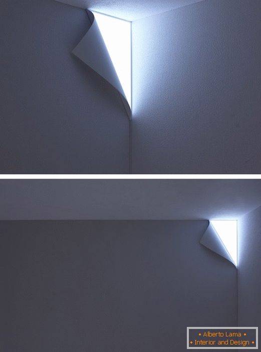 Luminaria en la pared en forma de un borde doblado de papel