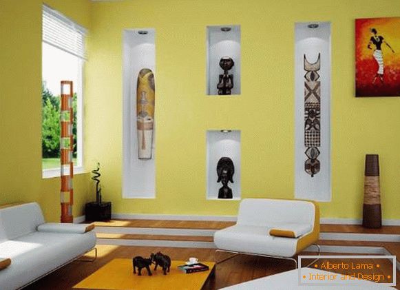 Interior étnico con una decoración africana