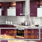 Elegante diseño de cocina púrpura para un apartamento